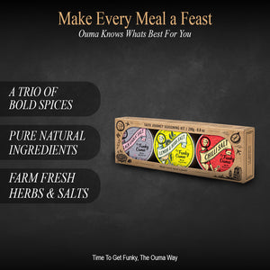 Funky Ouma Seasoning Salts Christmas Gift Set – 3 Travel Tins (Classic Flavours)