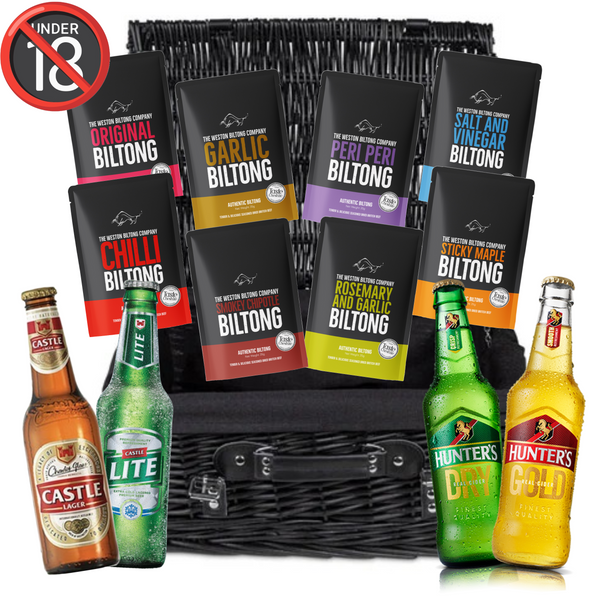 Premium Biltong And Beer Hamper - 8 Flavours + 2 SA Beers