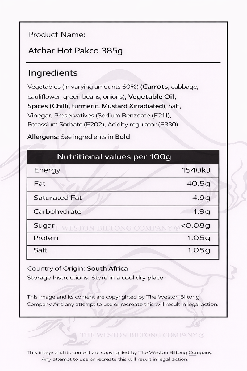 Atchar Label Pakco Hot Vegetable Atchar 385g | Authentic South African Pickle – The ...