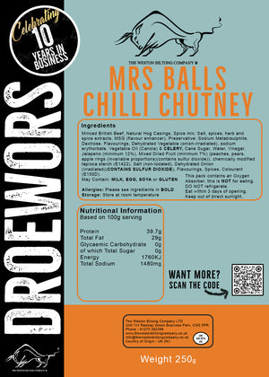 Mrs Balls Chilli Chutney Droewors (Beersticks)