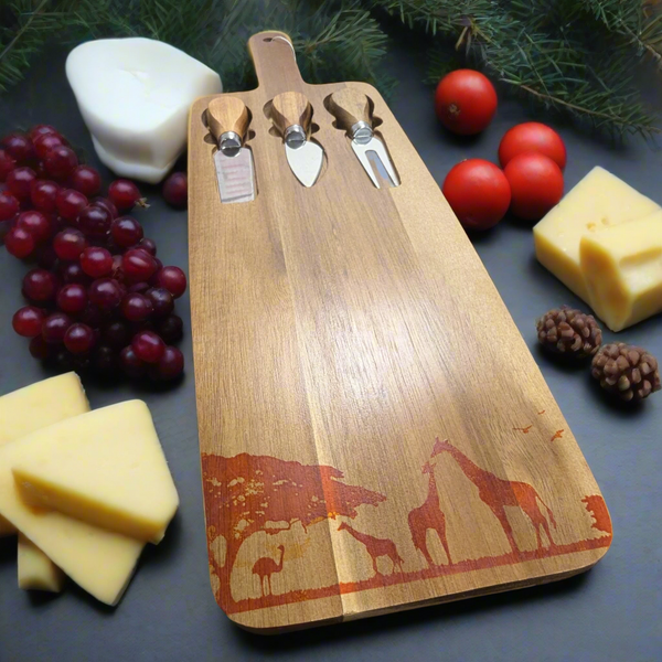 Premium South African Acacia Wood Serving Board with Magnetic Cheese Knives