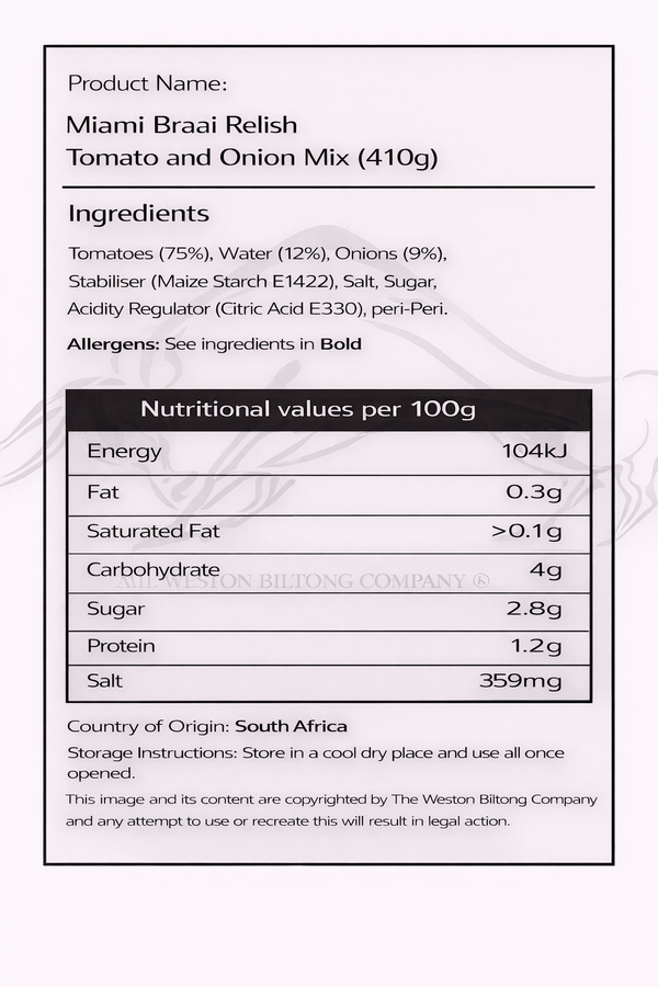 Miami Braai Relish Tomato & Onion Mix 410g