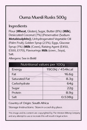 Ouma Rusks (500g) Pick Your Flavour (SLICED AND CHUNKY)