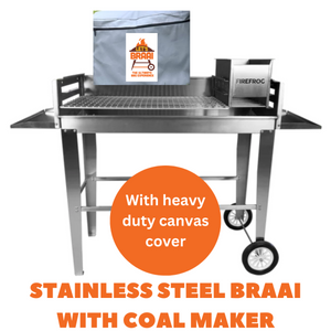 Stainless Steel Charcoal and Wood Fire BBQ – Mobile Braai with Ember Maker (WITH HEAVY DUTY COVER) See description for pre order details