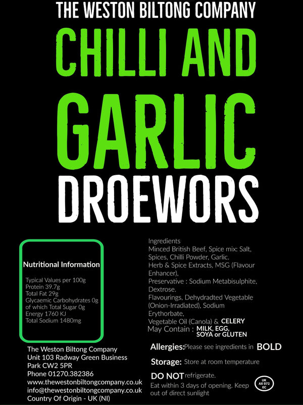 Chilli and Garlic Droewors (Beersticks)